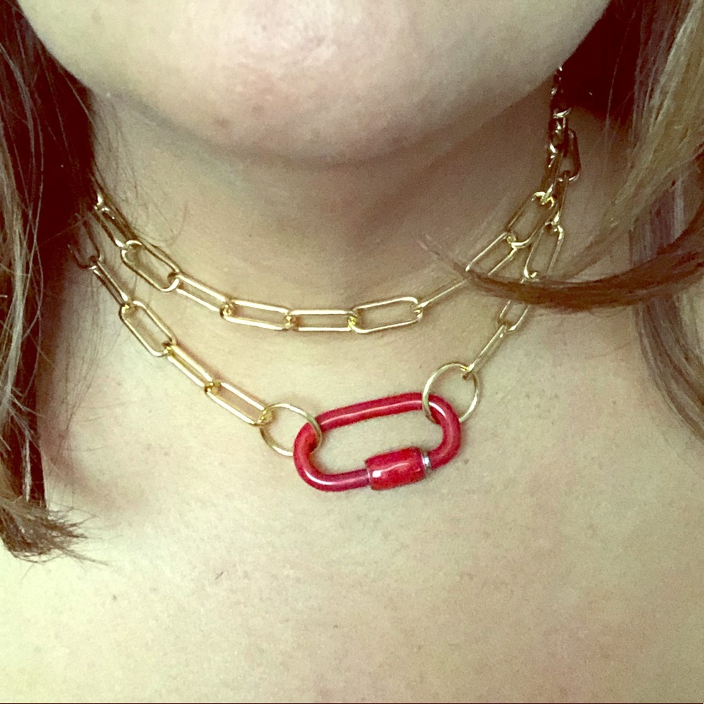 Chunky link Enamel lock long necklace